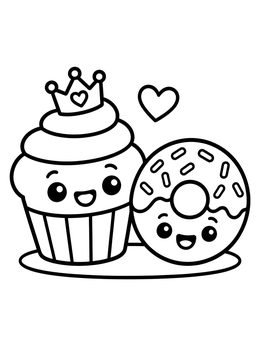 Free printable Cute Cupcake And Frosted Donut Friends coloring page