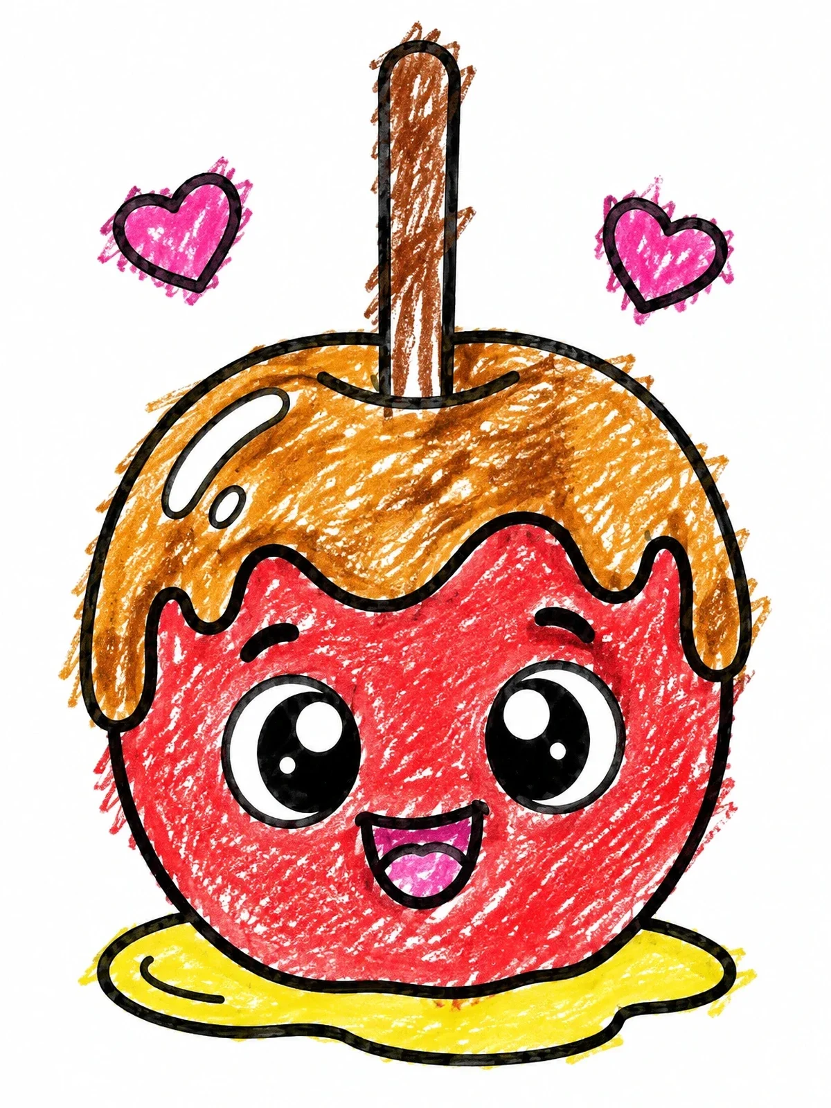 Colored example of the Cute Smiling Candy Apple coloring page