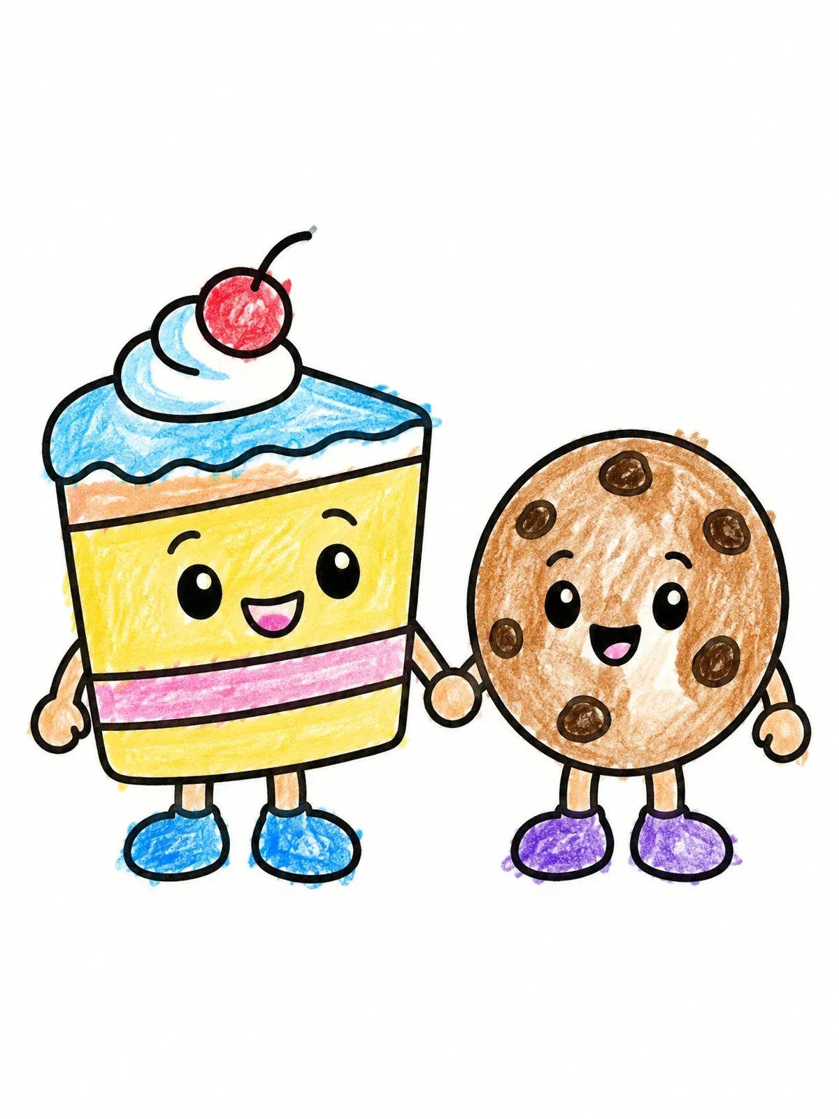 Colored example of the Happy Cake And Cookie Friends coloring page