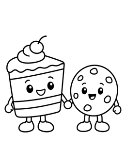 Free printable Happy Cake And Cookie Friends coloring page