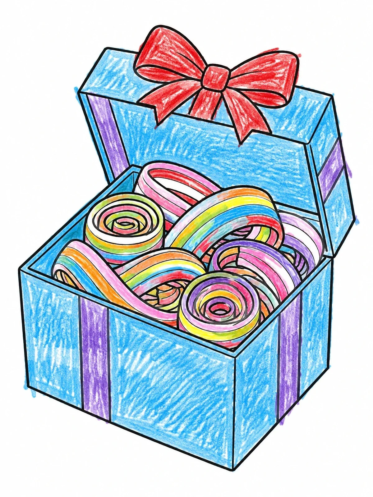 Colored example of the Ribbon Candy In A Gift Box coloring page