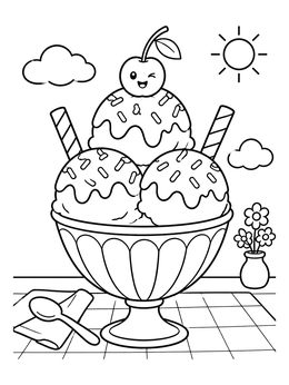 Free printable Sweet Ice Cream Sundae Bowl coloring page