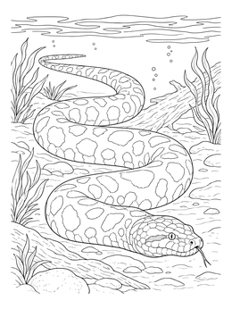 Free printable Swimming Anaconda On Riverbed coloring page