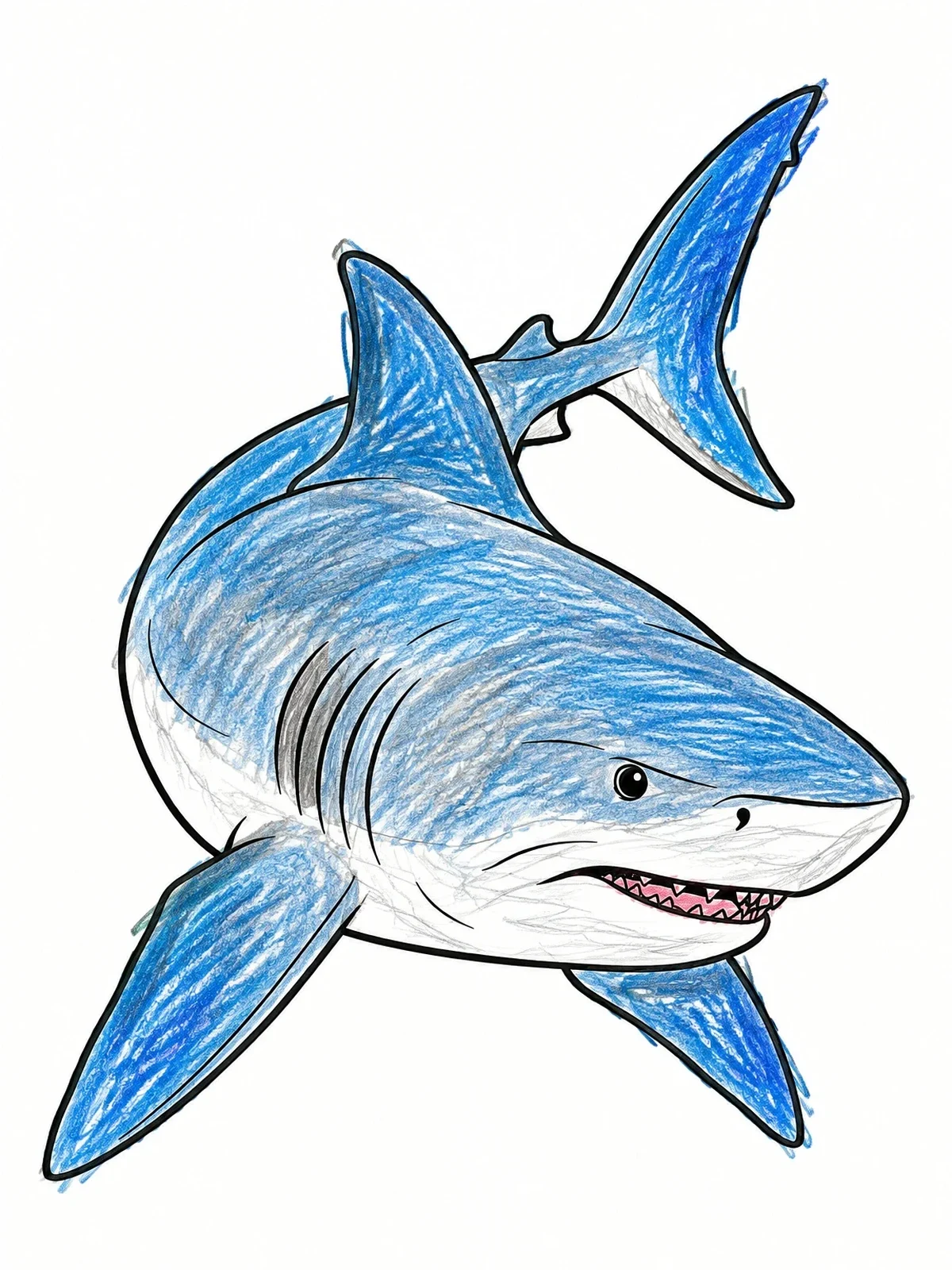 Colored example of the Swimming Bull Shark With Sharp Turn coloring page