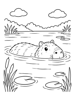 Free printable Swimming Capybara In A Pond coloring page