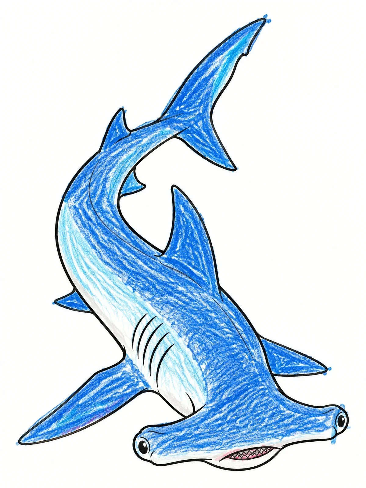 Colored example of the Swimming Hammerhead Shark Line Art coloring page
