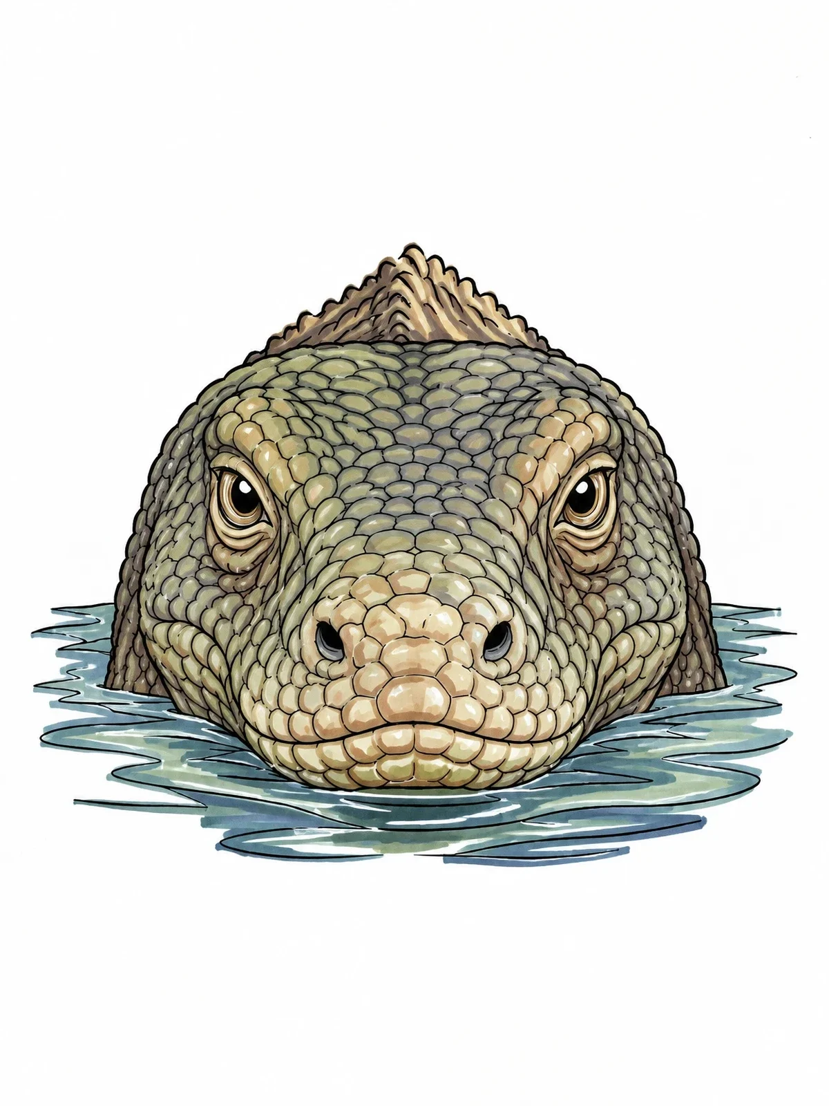Colored example of the Swimming Komodo Dragon Portrait coloring page