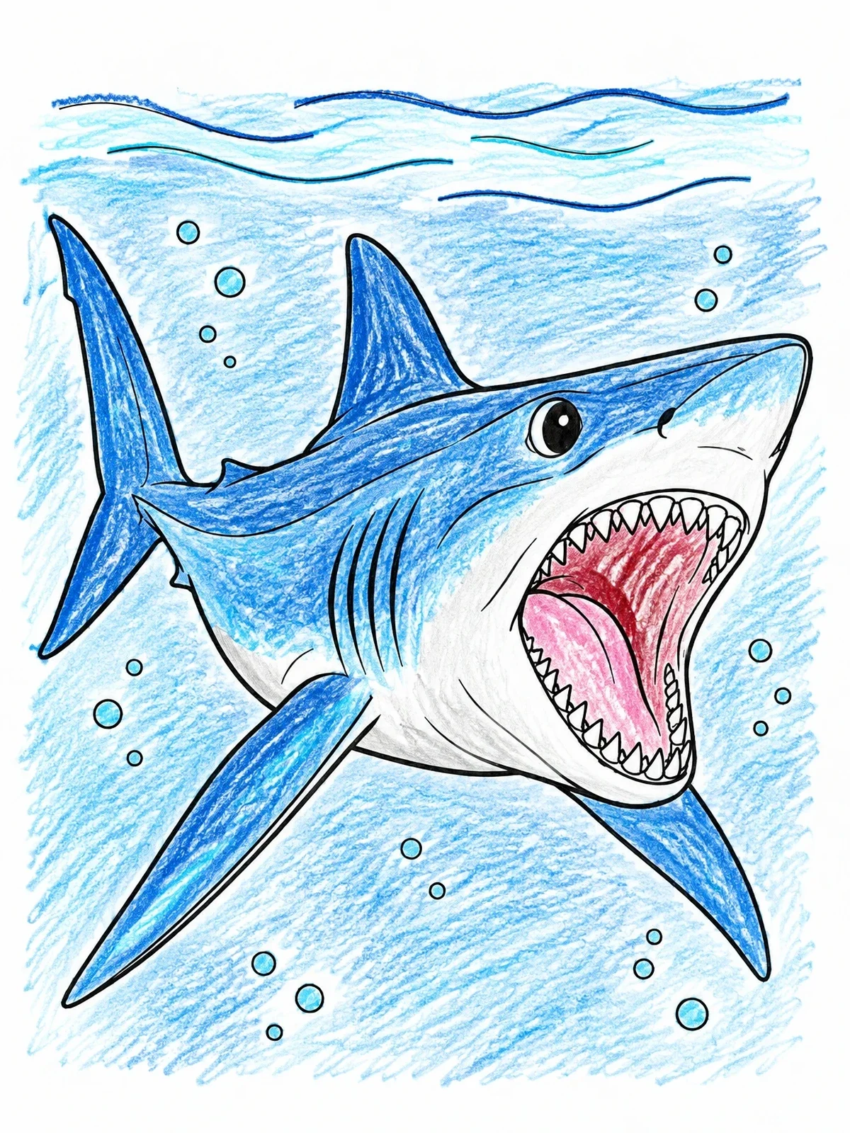 Colored example of the Swimming Mako Shark With Open Jaws coloring page