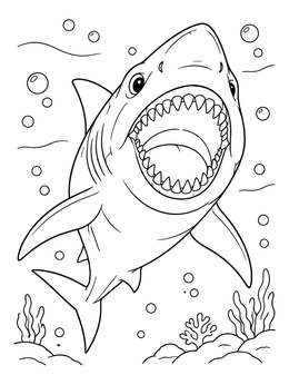 Free printable Swimming Megalodon With Open Jaws coloring page