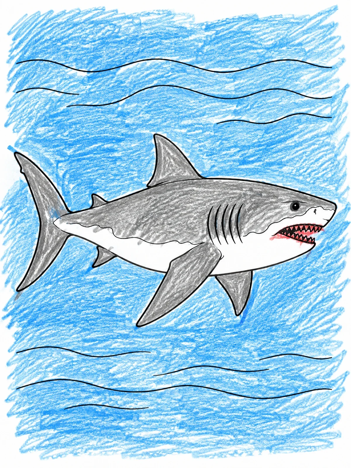 Colored example of the Swimming Megalodon Shark Profile coloring page