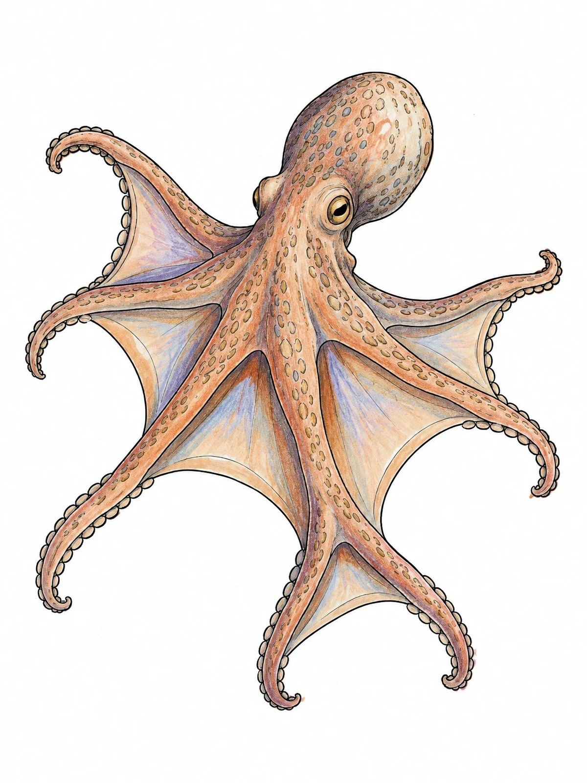 Colored example of the Swimming Octopus With Webbed Arms coloring page