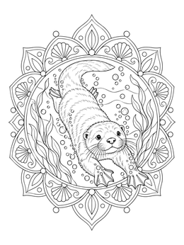 Free printable Swimming Otter Mandala Art coloring page