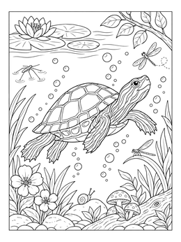 Free printable Swimming Painted Turtle In Pond coloring page