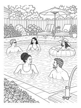Free printable Backyard Pool Party With Friends coloring page