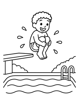 Free printable Boy Cannonball Jump Into Pool coloring page