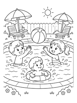 Free printable Children Playing In Backyard Pool coloring page