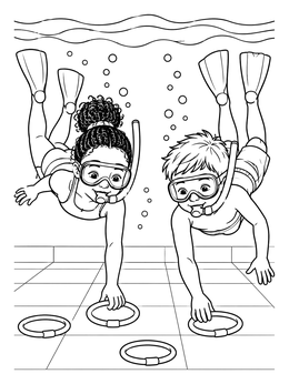 Kids Diving for Pool Rings coloring page