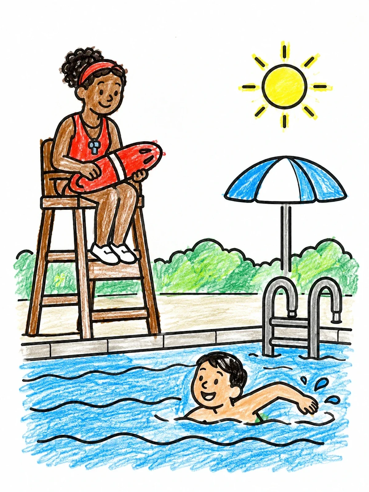 Colored example of the Lifeguard Watching Swimmer At Pool coloring page