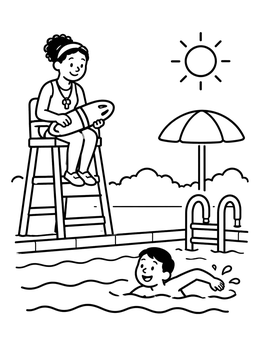 Free printable Lifeguard Watching Swimmer At Pool coloring page