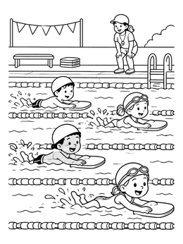 Free printable Swim Lesson With Kickboards coloring page