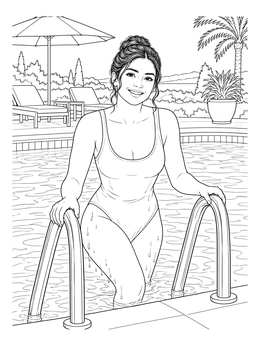 Free printable Woman Exiting The Pool Ladder coloring page