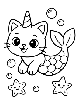 Free printable Swimming Purrmaids Unicorn Cat coloring page