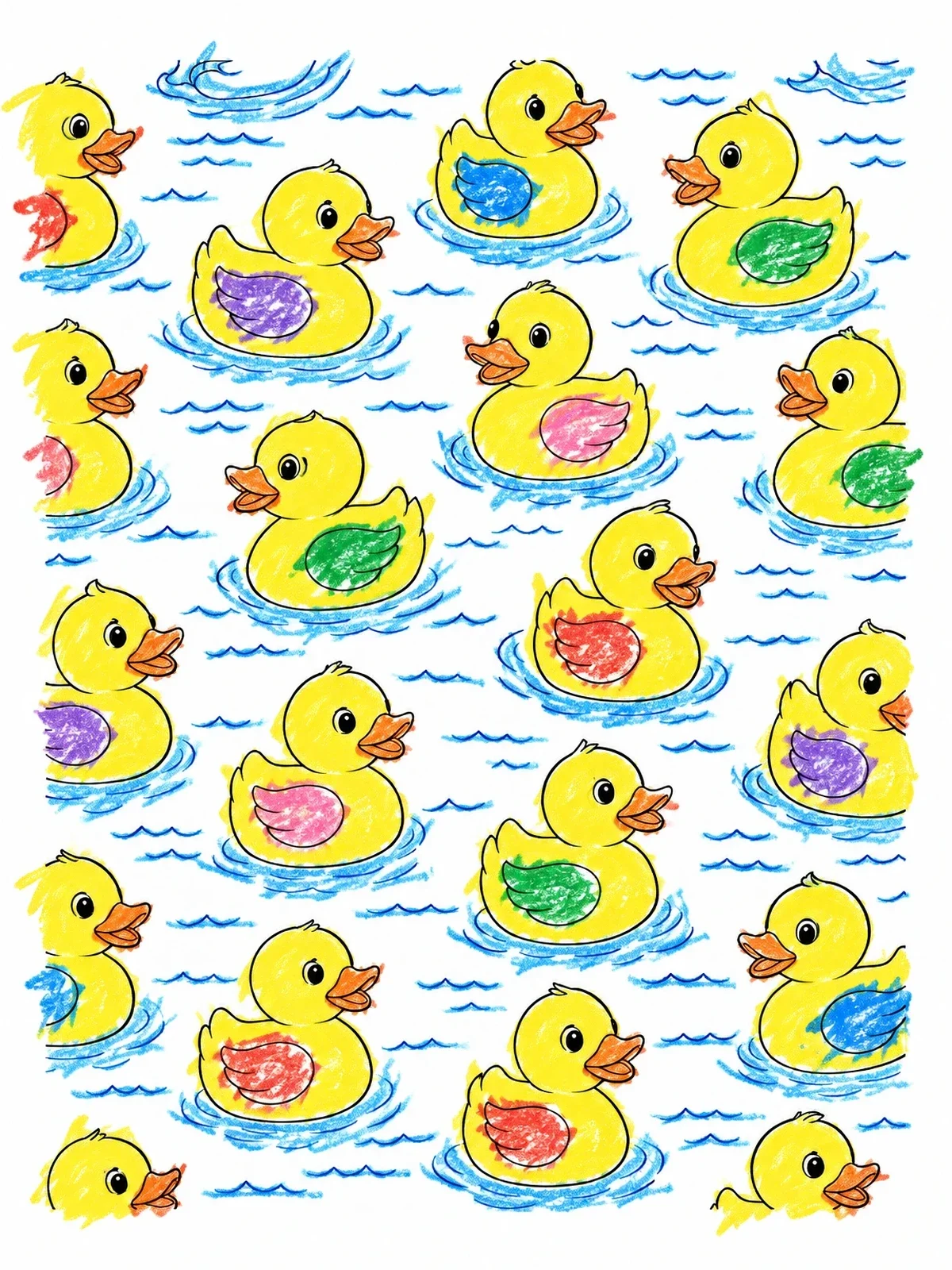 Colored example of the Swimming Rubber Ducks Pattern coloring page