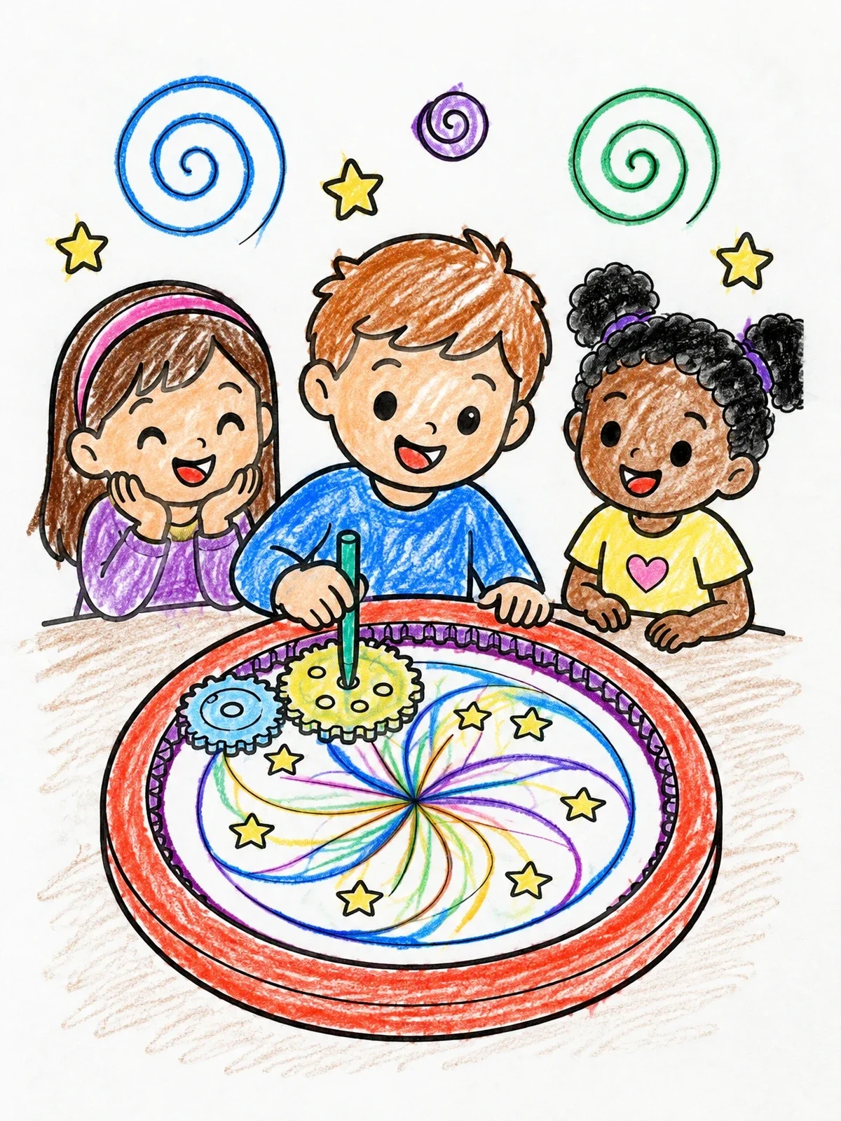 Colored example of the Children Drawing With Spiral Art Toy coloring page