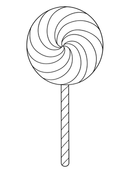 A classic swirl candy on a striped stick in this lollipop coloring page.