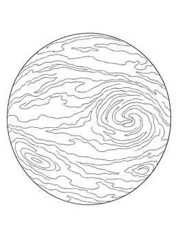 A detailed venus coloring page depicting swirling atmospheric clouds and vortex patterns.