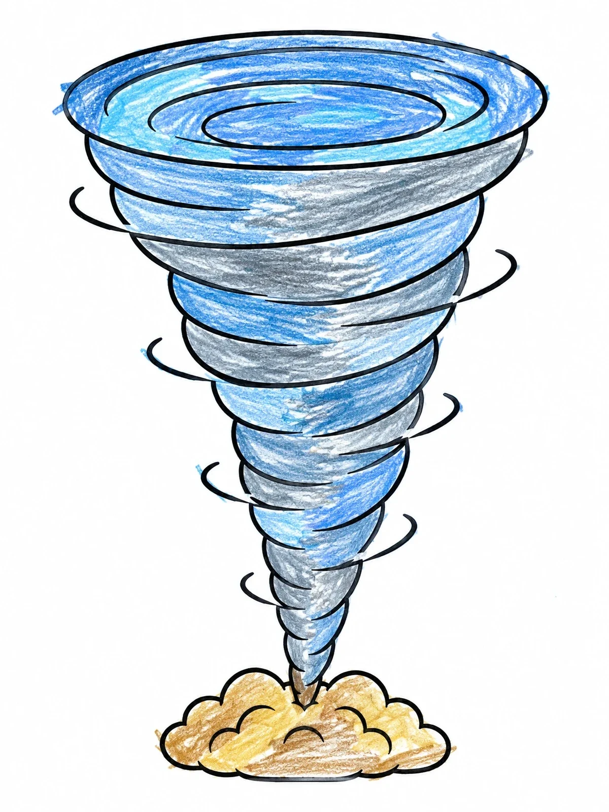 Colored example of the Swirling Funnel Cloud Tornado coloring page