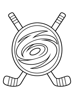 Swirling vortex emblem with crossed hockey sticks on a clean hurricane coloring page.