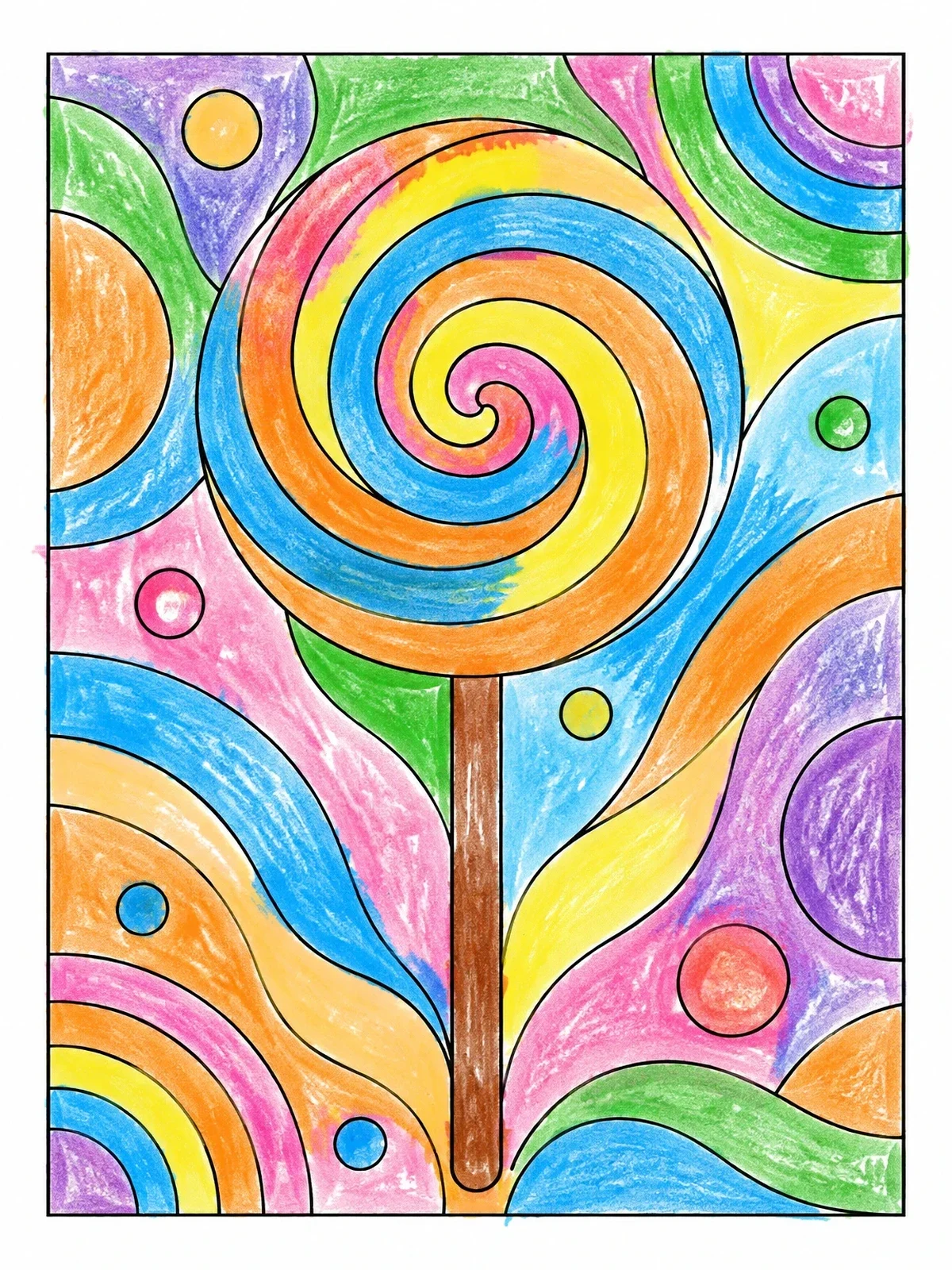 Colored example of the Swirling Lollipop And Wavy Patterns coloring page