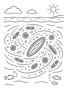 Free printable Swirling Ocean Phytoplankton Bloom coloring page