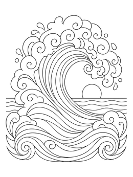 A crashing sea wave curling in dynamic lines on this ocean swirl coloring page.