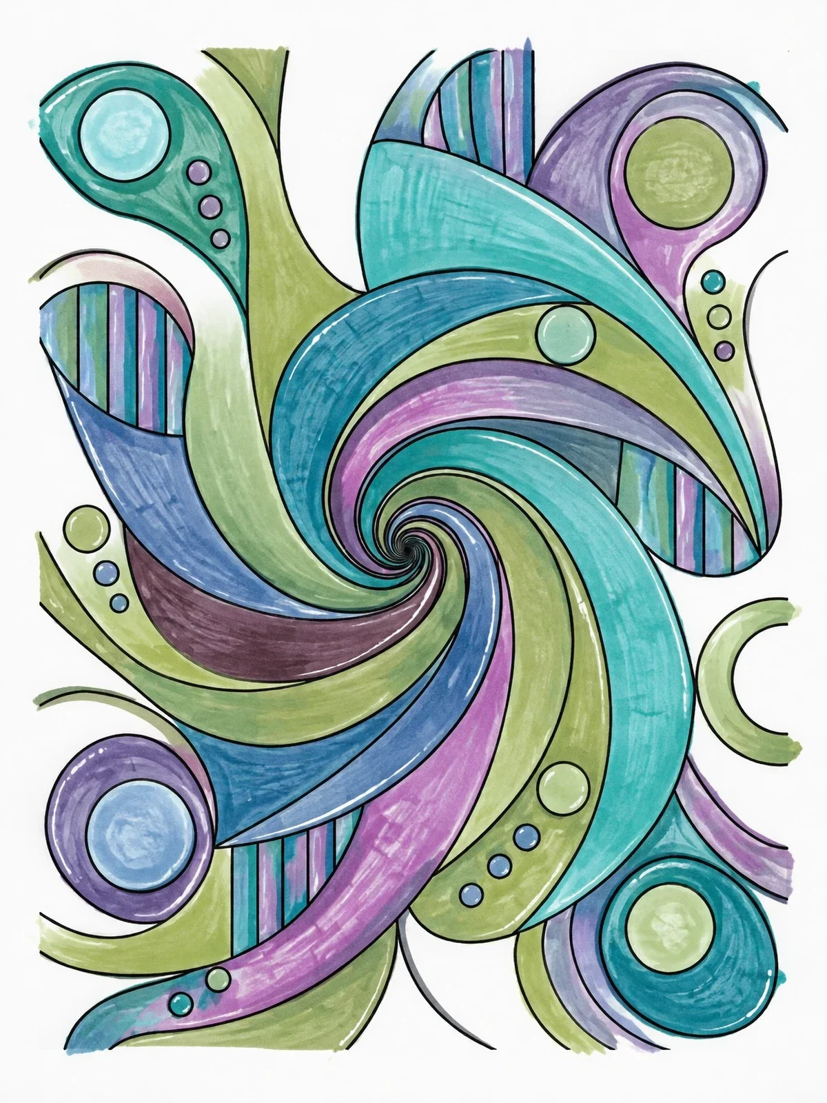 Colored example of the Swirling Pinwheel Vortex Pattern coloring page