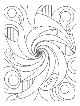 Hypnotic curving spirals form a mesmerizing fractal coloring page.