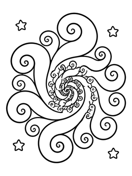 Free printable Swirling Spiral Fractal With Stars coloring page