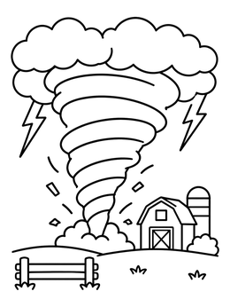 Free printable Swirling Tornado Near Farm Barn coloring page