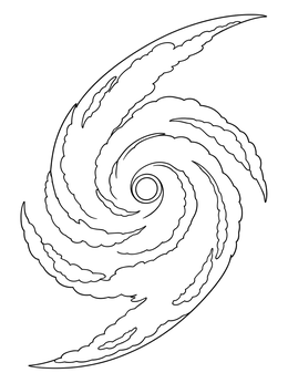 Swirling clouds form a hurricane coloring page with a clear central eye.