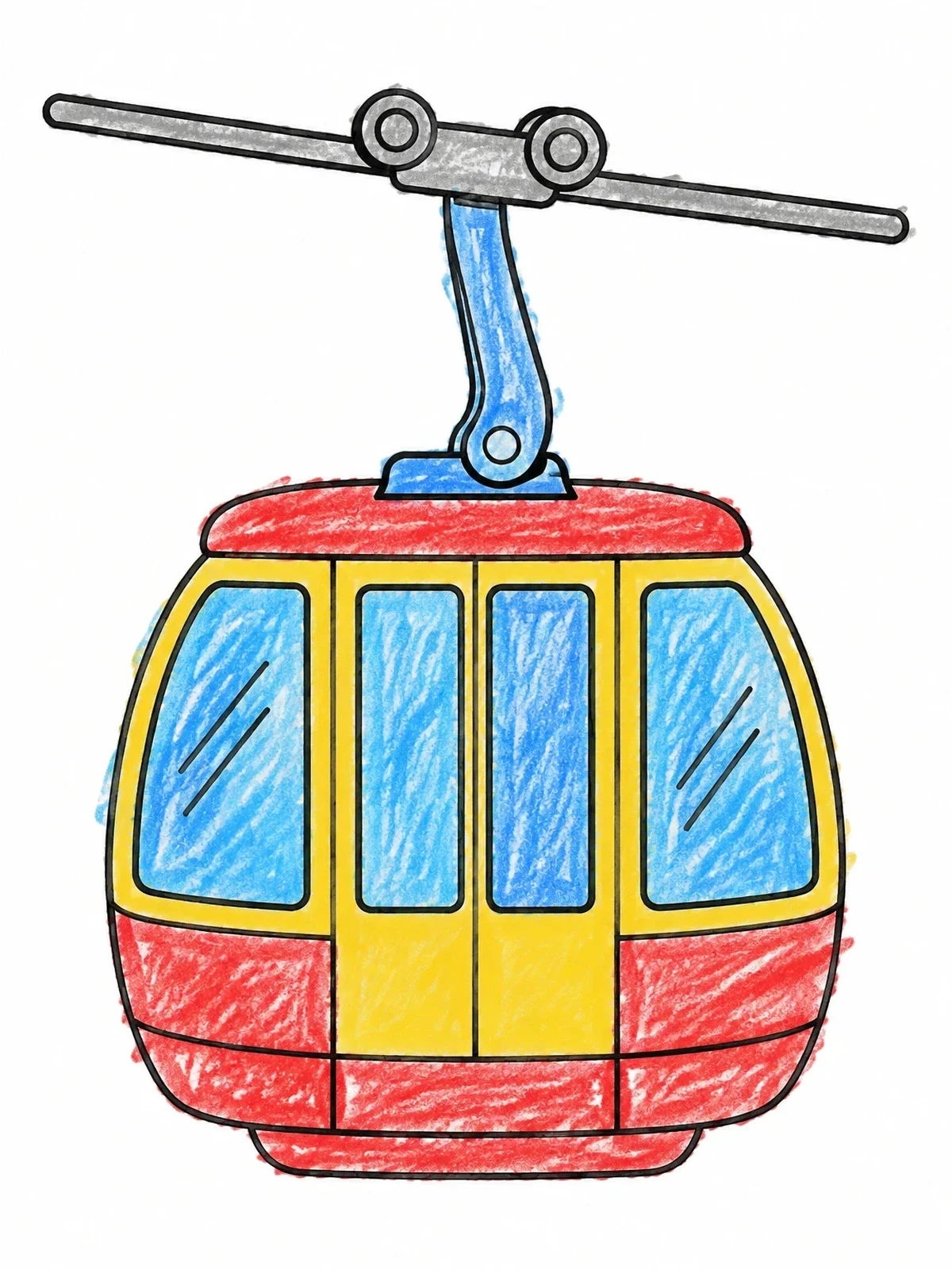 Colored example of the Alpine Cable Car Gondola coloring page