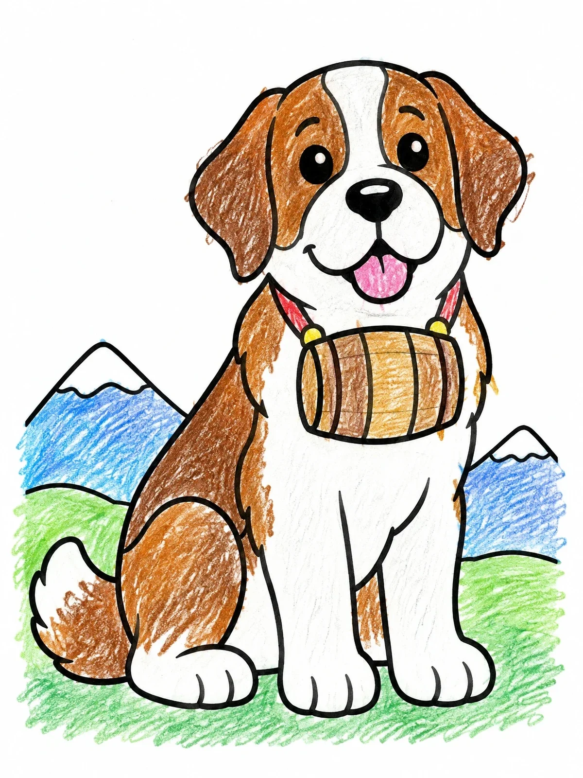 Colored example of the Cute St. Bernard Dog In The Alps coloring page