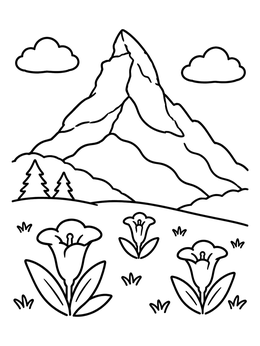 Free printable Matterhorn Peak And Alpine Meadow Flowers coloring page