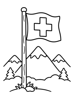 Free printable Swiss Flag In Alpine Mountains coloring page