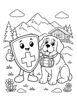 Free printable Swiss Shield And St. Bernard Dog coloring page