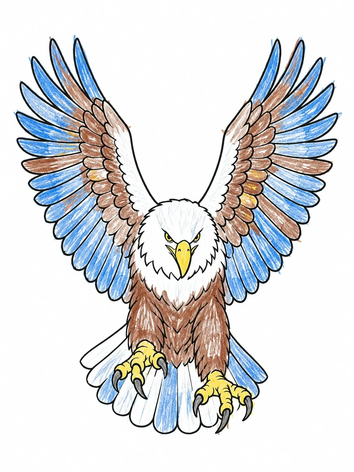 Colored example of the Swooping Bald Eagle With Talons coloring page