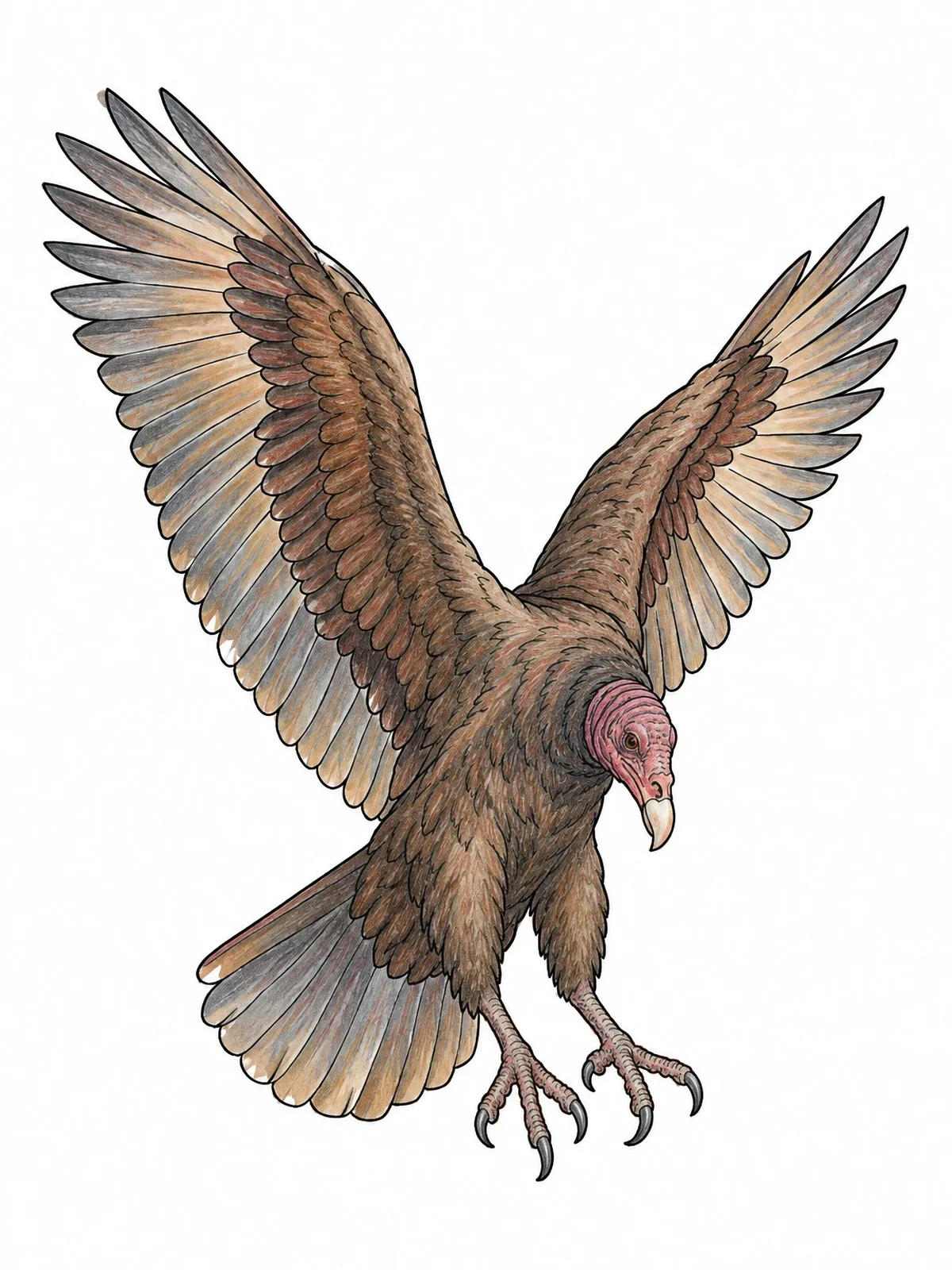 Colored example of the Swooping Turkey Vulture In Flight coloring page