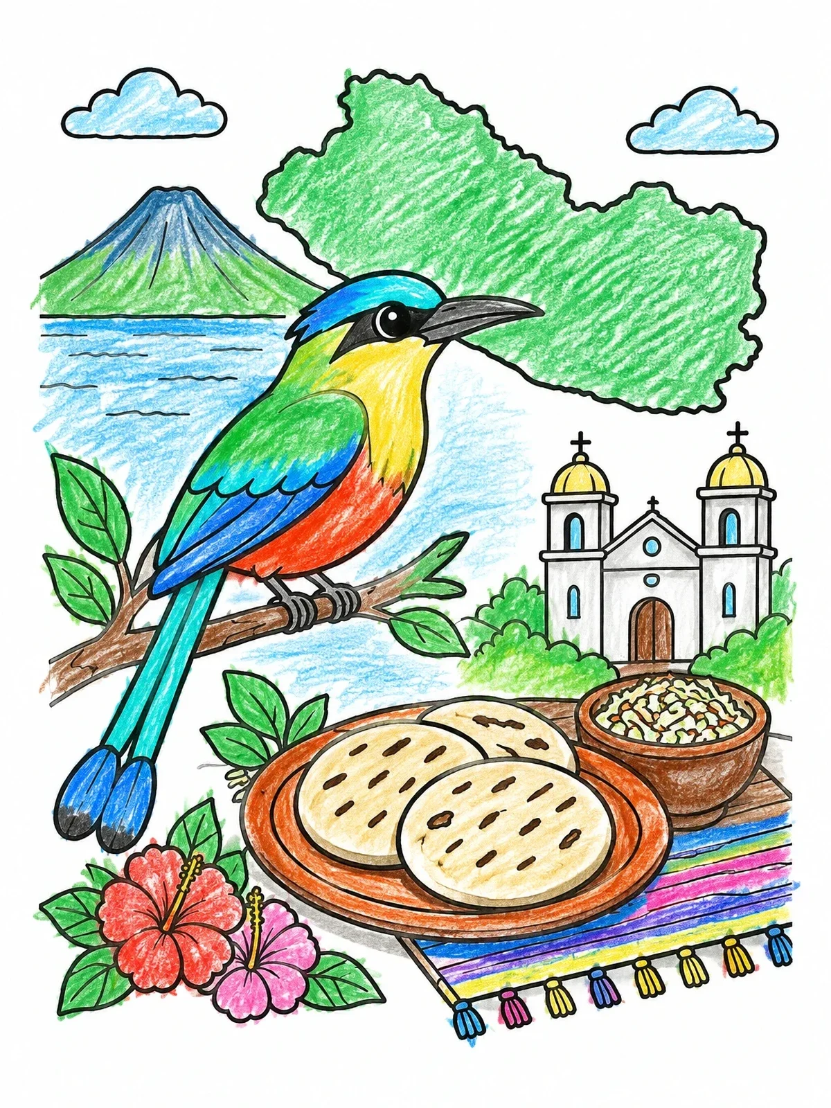 Colored example of the Symbols And Landmarks Of El Salvador coloring page