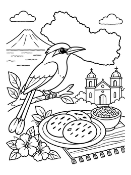 Free printable Symbols And Landmarks Of El Salvador coloring page