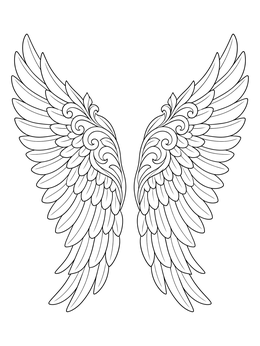 Intricate feathers in an angel wings coloring page.